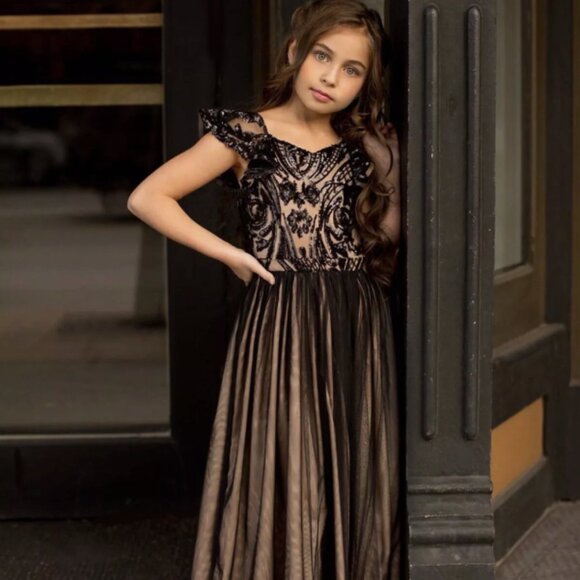 NWT Girls Joyfolie Ivy Dress in Black Long Tulle Sequin Formal Party Dress sz 5 - Picture 2 of 6